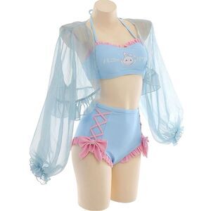 Kawaii Anime Bunny Bikini Set with Cover Up Two Piece Swimsuit Size Small